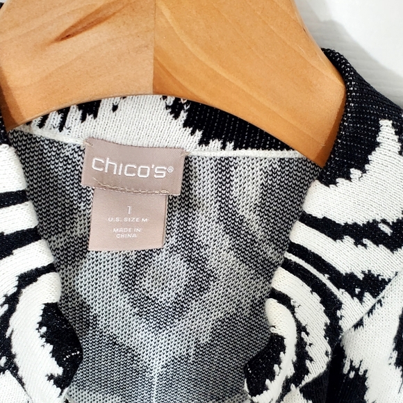Chico's Contrast Jacquard Cardigan Black and White sz 1 (MED) - Picture 6 of 8